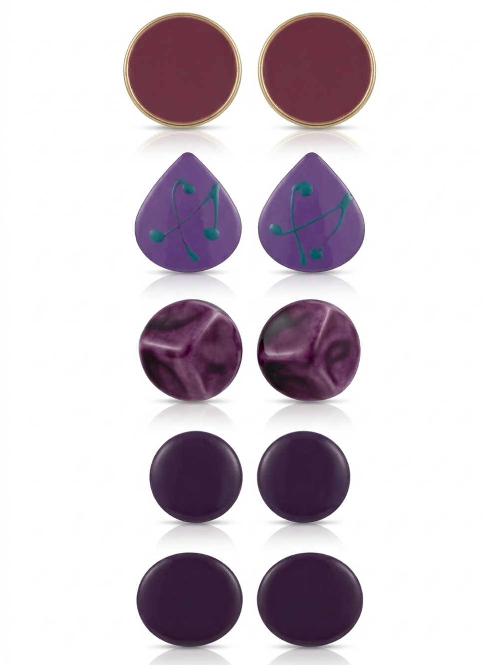 Set of Women's Purple Stud Earrings - 6 Pairs